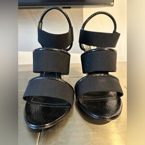 BALENCIAGA wedge strappy slingback sandals in black size 38 (usa 8) *never worn*